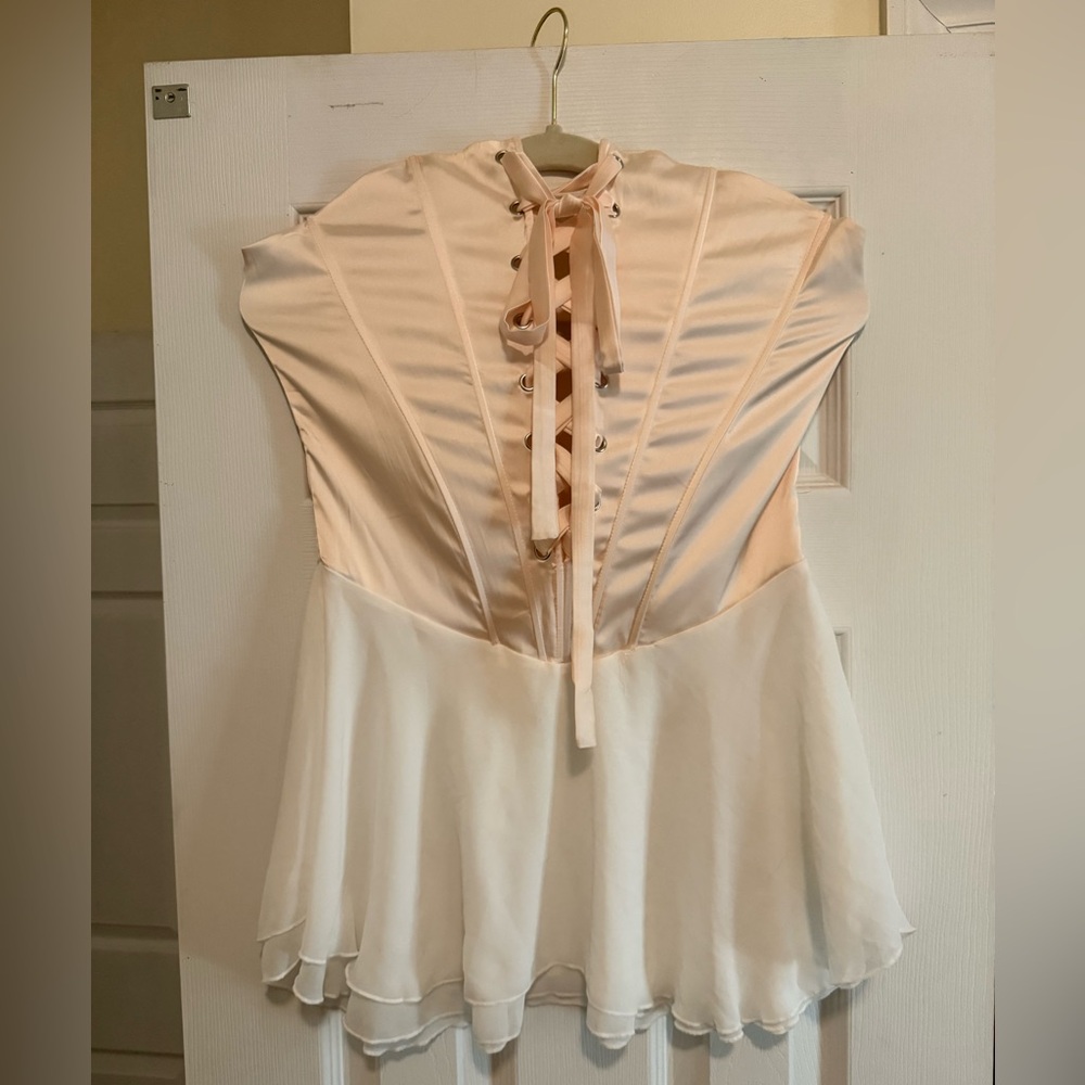 Elegant Lace-Up Blush and White Women's Top